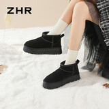 ZHR雪地靴女冬季新款加绒保暖棉鞋女鞋防滑防水厚底短靴女GZ08黑色38