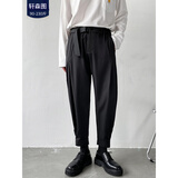 轩森图（XUANSENTU）微胖男生显瘦穿搭夏季短袖T恤男条纹连帽半袖体恤宽松大码胖子潮 黑色裤子 XL (175) 建议140-160斤