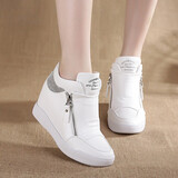 莱然休闲鞋内增高女鞋子松糕跑步高帮运动鞋透气单鞋2025春夏季新款潮 白色单鞋 37