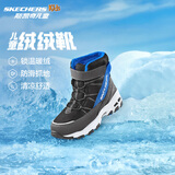 Skechers斯凯奇儿童绒绒靴雪地靴保暖男童棉鞋防寒加绒高帮女童靴660092L 男童/黑色/蓝色/BKBL 35