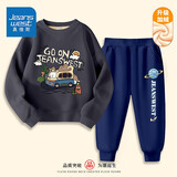 真维斯（Jeanswest）儿童套装秋冬新款中大童加绒保暖长裤男女童圆领卫衣加厚两件套潮 【加绒套装】灰藏青（动物宙星） 150
