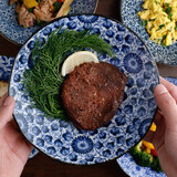 美浓烧 日本进口陶瓷盘子创意餐具日式菜盘碟子家用饺子寿司深盘水果盘 古纹 21.0CM*5.0CM 8英寸