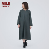 无印良品（MUJI）女式 起毛 V领长袖连衣裙 女款长裙裙子秋冬 女装 BC2FBC3A 炭灰色 S (155/80A)