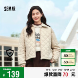 森马（Semir）棉服女灯芯绒翻领菱形格复古2024冬三防宽松轻薄棉衣109724112007