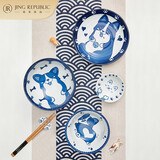 共禾京品（JINGREPUBLIC） 日式手绘餐盘汤碗可爱儿童饭碗高颜值碗盘碟学生一人食餐具套装 柯基餐具 6头