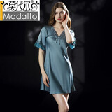 莫代尔新款睡衣女士夏睡裙短袖冰丝连衣裙性感蕾丝薄款家居服大码睡衣女 306款松石绿冰丝 2XL 码 推荐140~160斤