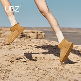 U·B·Z 防水雪地靴女鞋新款2026冬季女加厚短靴一脚蹬面包低帮加绒棉鞋 奶茶色 37