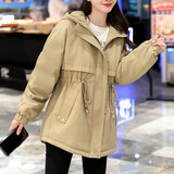清雅若兰派克服外套女棉衣2024冬季新款收腰显瘦休闲百搭加绒加厚棉服风衣 卡其色 XL（118-130斤左右）