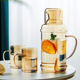 美斯尼 复古凉水壶耐高温玻璃冷水壶套装凉水杯凉白开水壶无铅玻璃水壶 香槟色大壶+2杯