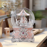 JARLL赞尔水晶球旋转木马音乐盒梦幻八音盒女孩男女生告白表白生日礼物 银粉红音乐天空之城PA1901