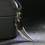 鹊奢冰种黑曜石狼牙吊坠男新款男士项链霸气摸金符情侣护身符挂件 精美棉绳款