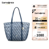 新秀丽（Samsonite）时尚通勤托特女包单肩手提轻盈大开口蓝色印花礼物送女友NO3