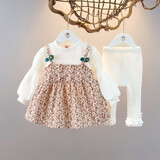 可歆宝贝女童假背带连衣裙打底裤两件套装礼服儿童洋气时髦女宝宝衣服秋款 褐色（裙子+裤子） 90 码建议1-2岁（身高85左右）