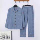 歌舒美睡衣男士春秋季棉质长袖青少年夏天加大码家居服套装2024新款 1KZY333-6蓝色 2XL码(140-160斤 )