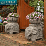 荷府家居 家居庭院门口祥云象抱鼓石门墩一对 仿石雕复古大象墩子花盆底座摆件 【一对祥云象】配花盆