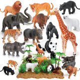 勾勾手 儿童野生动物仿真模型男孩玩具狮子老虎猩猩大象12只装+32场景