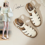 奥古狮登罗马凉鞋女2025新款夏季时尚法式编织包头平底休闲运动单鞋爆 322011米色 36