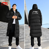 李宁羽绒服男女同款冬季连帽过膝长款加厚保暖防寒大衣运动服外套 黑色(连帽可拆卸) 2XL 185