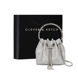 CLEVER & KETCH轻奢女包包2023新款潮小众高级感镶钻包大容量通勤钻石水桶包 银色