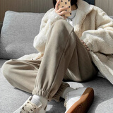 岚杳加绒加厚灯芯绒裤女秋冬新款高腰宽松运动裤显瘦休闲裤子 咖色【春秋不加绒 束脚】 XL 建议130-150斤