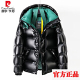 皮尔卡丹（pierre cardin）男装羽绒服男士亮面商务休闲耐磨冬季短款保暖加厚宽松连帽外套 黑搭内绿 XL 【建议145-165斤】