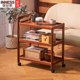 英尼斯实木多功能餐车移动小推车家用厨房客厅送餐车置物架子餐厅酒水车 【进口实木】移动餐车-棕色