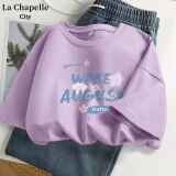 La Chapelle City拉夏贝尔纯棉短袖t恤女夏季2024年新款衣服女装休闲宽松半袖上衣 丁香紫-花与涂鸦 2XL(建议120-150斤)