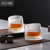 CLITON 创意旋转威士忌酒杯 个性不倒翁竖纹玻璃酒杯洋酒杯陀螺杯2只装