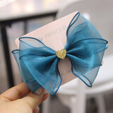 言象韩版雪纱儿童蝴蝶结发夹宝宝气质发卡公主粉红色网红ins淑女 孔雀蓝