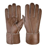 瑞立鑫羊毛手套皮毛一体皮手套户外骑车防风男女加厚保暖手套防寒 男士棕色