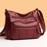 北狐真皮中老年人女包包羊皮拼接新款大容量单肩斜挎包女士背包中年妈 酒红色小号