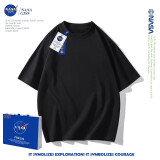 NASA GISS重磅260g纯棉短袖t恤男纯色圆领厚实不透纯白打底衫男女体恤上衣 黑色 3XL体重190-210斤