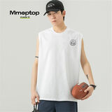 MMOPTOP纯棉背心男士夏季运动休闲印花无袖坎肩宽松打底衫女MB02白色2XL