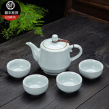 连山阁 汝窑过滤茶壶单壶带内网胆大号容量功夫茶具开片陶瓷红茶泡茶器 月白汝窑过滤茶壶410ml一壶四杯