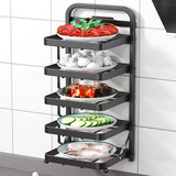 本王（BW）厨房置物架配菜盘多层备菜架家用火锅备菜神器多功能小工具 【免打孔】可折叠黑色五层