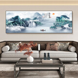 瑞尚（RUISHANG） 新中式客厅装饰画大气山水画横版沙发背景墙画挂画轻奢晶瓷壁画 流水生财 210*70/铝合金边框+晶瓷面