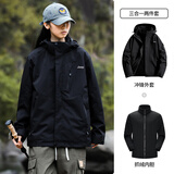 JEEP冲锋夹克衣男保暖男女同款户外三合一两件套外套男 黑色 L
