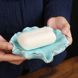 fw创意欧式陶瓷香皂盒沥水简约时尚肥皂盒酒店卫浴用品装饰皂碟托盘 荷叶皂碟蓝色1个
