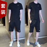 特步短袖T恤男装新款透气耐磨t恤翻领polo衫速干冰丝感休闲运动服上衣 黑色(速干套装) L /175