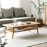 中柯实木茶几樱桃木北欧客厅简约双层白橡木咖啡桌日式小户型桌子边几 【橡木】75cm实木原木色