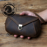 ANDSEEYOU 手机袋男 疯马皮穿皮带腰包大容量真皮手拿包牛皮跑步运动小背包 深棕