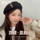 雪茜曼（XUEXIMAN）日系复古卡通小熊棕色毛呢贝雷帽女时髦气质画家帽女