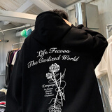 君茵重磅连帽卫衣男秋冬新款衣服男装学生印花棉质外套男士中山即墨 黑色 XL