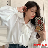 范哲莎衬衫女设计感小众轻熟气质衬衣女灯笼袖衬衫秋季新款韩版蝴蝶结设 白色 M 建议91-100斤