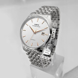 罗宾尼（LOBINNI）手表男全自动机械表男纤薄商务休闲皮带防水瑞士风格腕表12026 银壳玫面钢带 | 超薄机芯