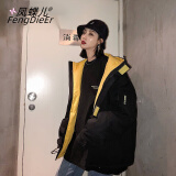 凤蝶儿sodu冬季棉服新款韩版学生宽松加厚工装外套女棉衣中长款面包服 黑色 棉衣面包服 2XL