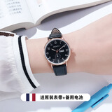 久久约记 JUJU.YJ学生手表女2025年新款夜光日历初高中女孩儿童指针考试防水石英表 黑面黑带（夜光日历）