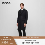 BOSS【90%羊毛】 男士质感双排扣毛呢羊毛羊绒混纺长款大衣 001-黑色 EU:48（M修身)