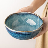 悠瓷（youcci）高级感窑变釉蓝色餐具陶瓷面碗饭碗汤碗成套欧式家用复古不规则碗 云梦-6.5英寸不规则面碗-碧蓝
