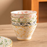 佩尔森（CERAMICS）日式斗笠碗家用2025新款陶瓷高脚碗5英寸特别好看的米饭碗盘餐具 5英寸斗笠碗混装 4头